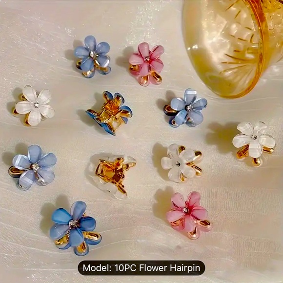 Elegant Sparkling Rhinestone Decorative Flower Shaped Hair Grab Clips (10pcs) - Picture 1 of 3